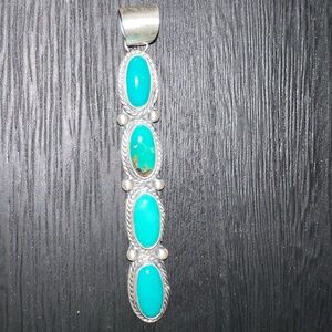 Navajo Royston 4 Stone Sterling Silver Pendant Signed by Sheila Tso